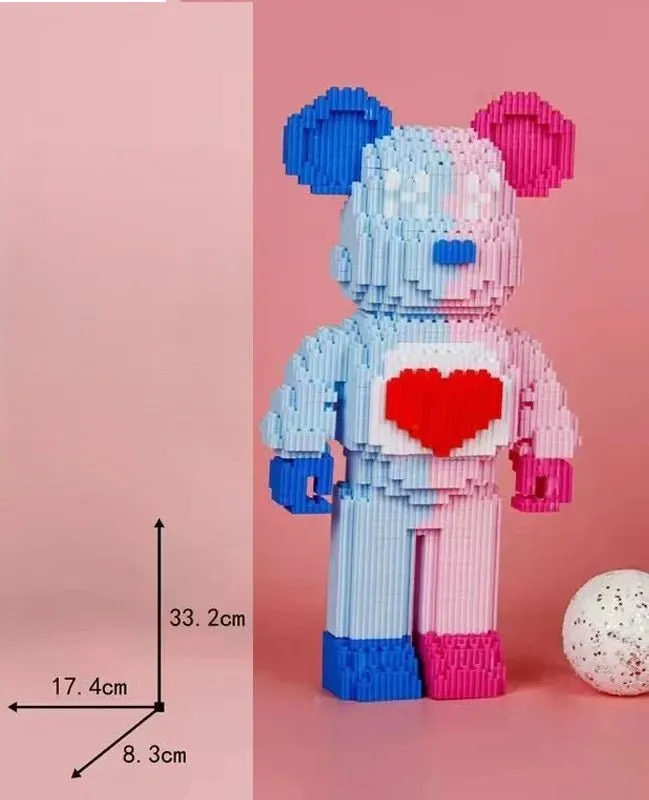 DIY Mini Cartoon Building Block Bearbrick Model – Light-Up Building Block Toy for Kids, Perfect Christmas & Birthday Gift