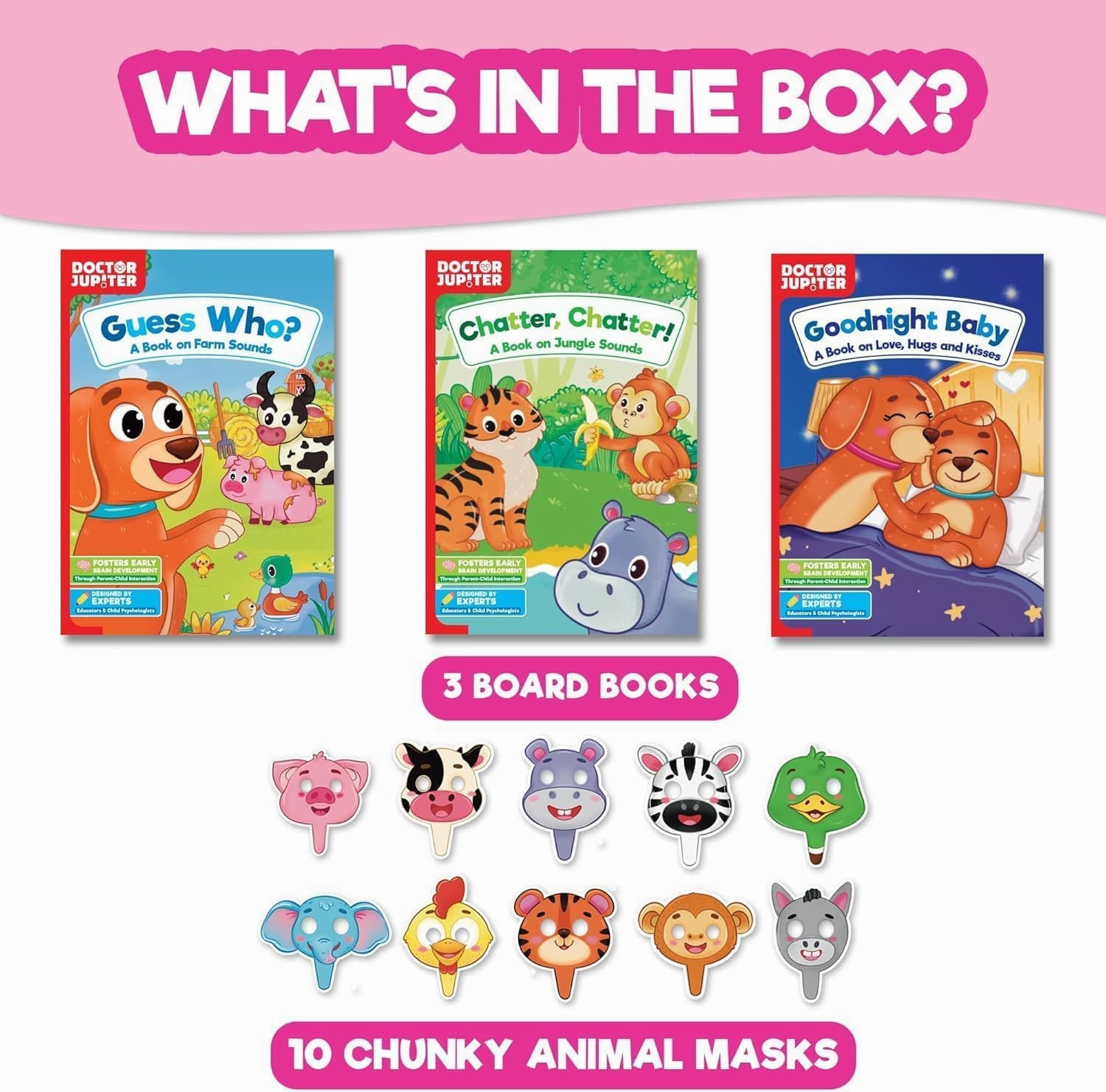 Doctor Jupiter Storytelling Set for Girls | Gift for 1-3 Year Old Girls | Includes 3 Board Books & 10 Animal Masks |Great for Christmas or Birthdays|Learning & Educational Toy for Ages 1-2-3