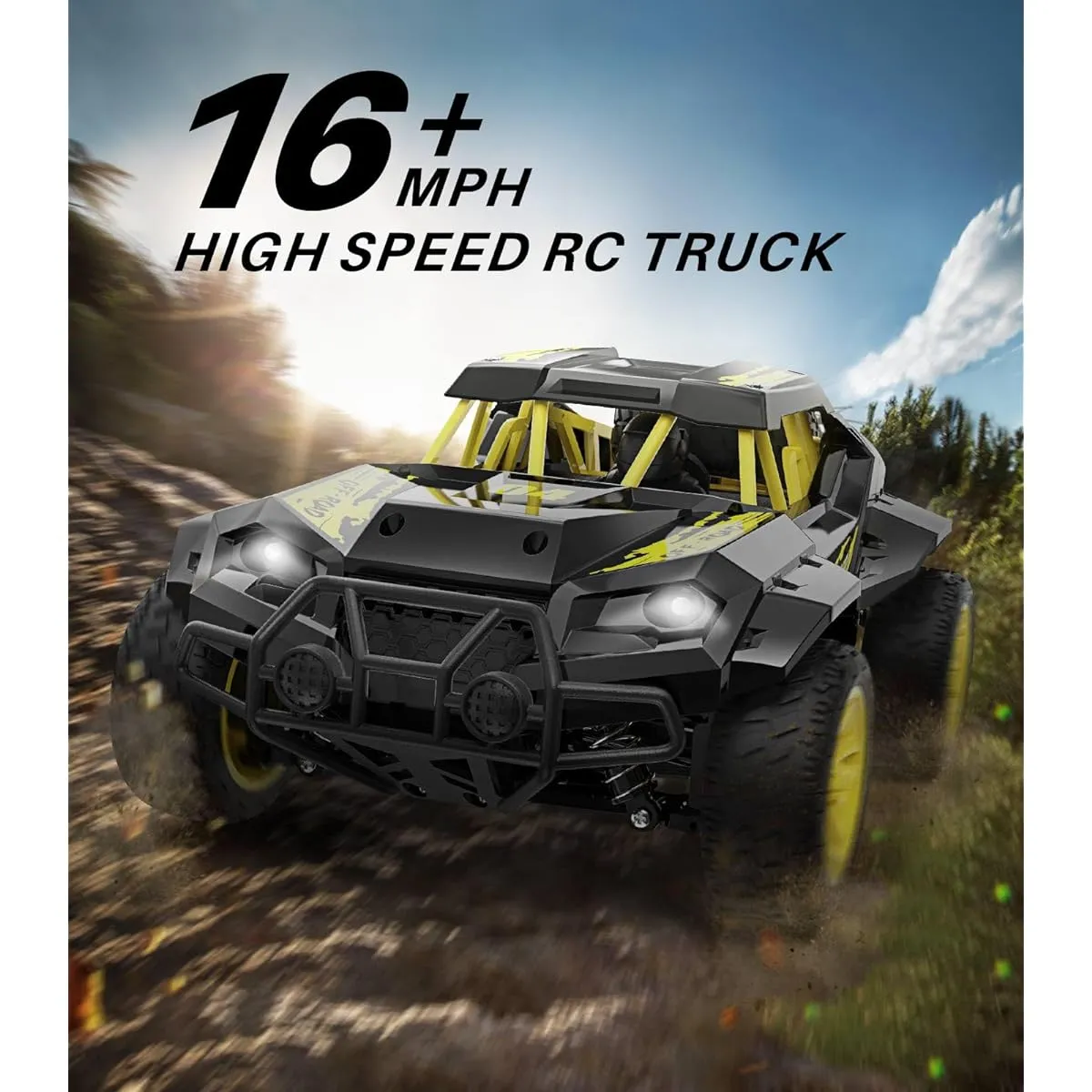 DoDoeleph Remote Control Car 4WD RC Car RC Off-Road Truck 16MPH 1/16 Scale with Large Differential System RC Electric Car Toy Gift with 2 Rechargeable Batteries for Boys Girls Adults