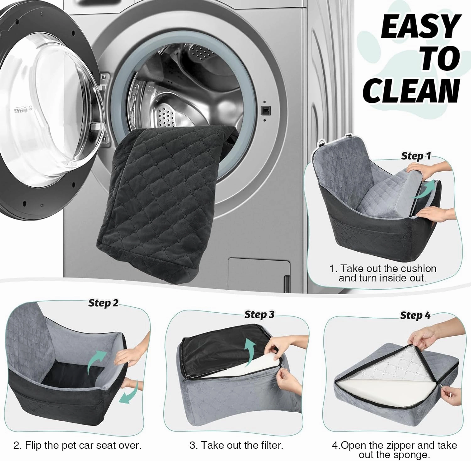 Dog Car Seat for Dogs Up to 35lbs,Car Dog Bed Easy to Install,Medium Dog Car Seat with Adjustable Straps and Anti Slip Bottom,Fully Detachable and Washable(Black/Grey,Medium)
