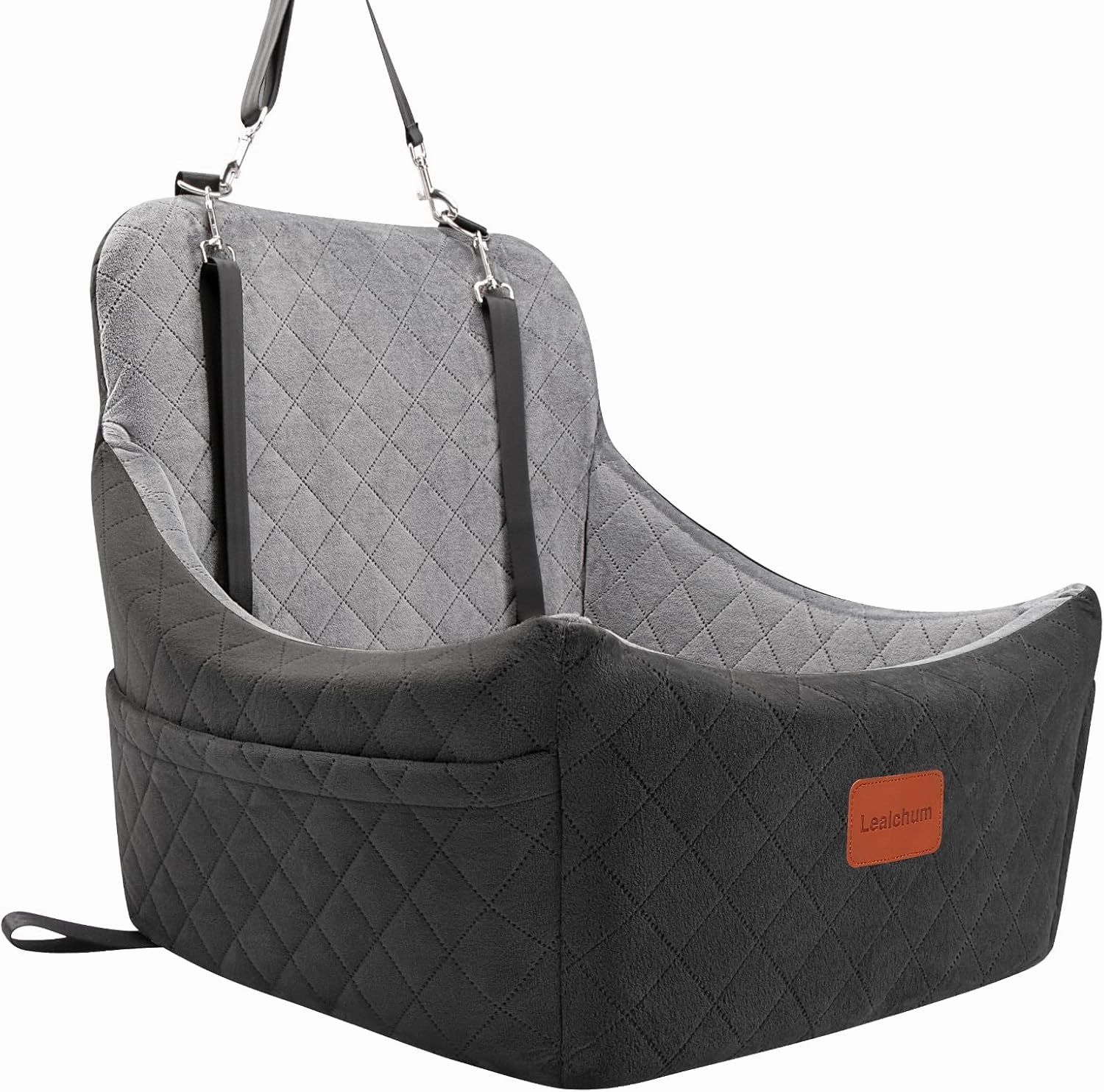 Dog Car Seat for Dogs Up to 35lbs,Car Dog Bed Easy to Install,Medium Dog Car Seat with Adjustable Straps and Anti Slip Bottom,Fully Detachable and Washable(Black/Grey,Medium)