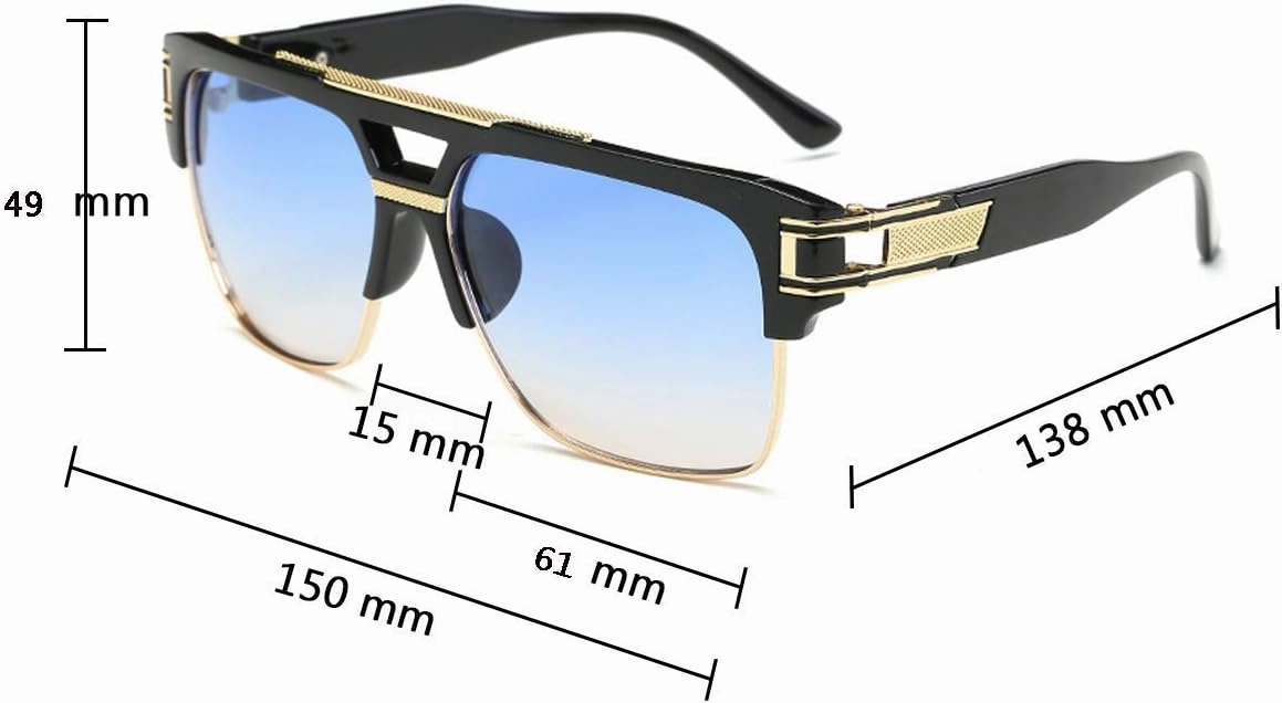 Dollger Square Sunglasses for Men Classic Oversized Sun Glasses Retro Semi Rimless Gold Alloy Frame UV400