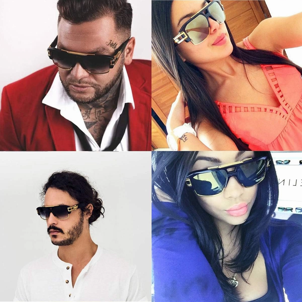 Dollger Square Sunglasses for Men Classic Oversized Sun Glasses Retro Semi Rimless Gold Alloy Frame UV400