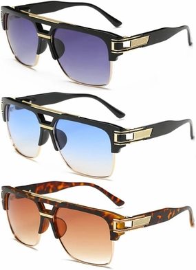 Dollger Square Sunglasses for Men Classic Oversized Sun Glasses Retro Semi Rimless Gold Alloy Frame UV400