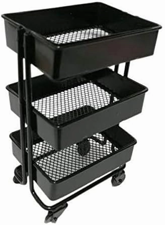 Dolls Storage Shelf 1/12 Doll House Furniture Accessories - Morden Style Display Rack Pack of 10 Iron Furniture Black for Miniature Dollhouse Decor, 3 Levels with 4 Wheels, for