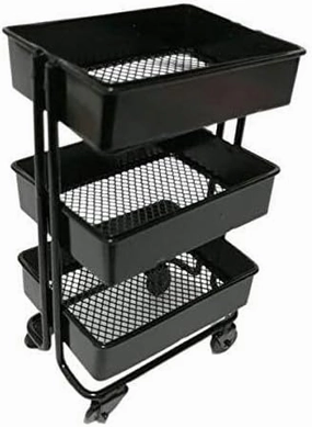 Dolls Storage Shelf 1/12 Doll House Furniture Accessories - Morden Style Display Rack Pack of 10 Iron Furniture Black for Miniature Dollhouse Decor, 3 Levels with 4 Wheels, for