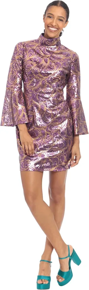 Donna Morgan Women's Mock Neck Flare Sleeve Mini Dress