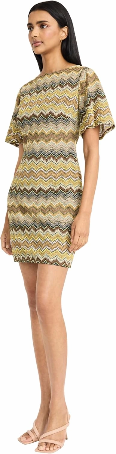 Donna Morgan Women's Textured Flutter Sleeve Boat Neck Mini-Fitted Bodice V-Back Design-Special Occasion Cocktail Dress