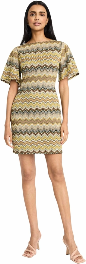 Donna Morgan Women's Textured Flutter Sleeve Boat Neck Mini-Fitted Bodice V-Back Design-Special Occasion Cocktail Dress