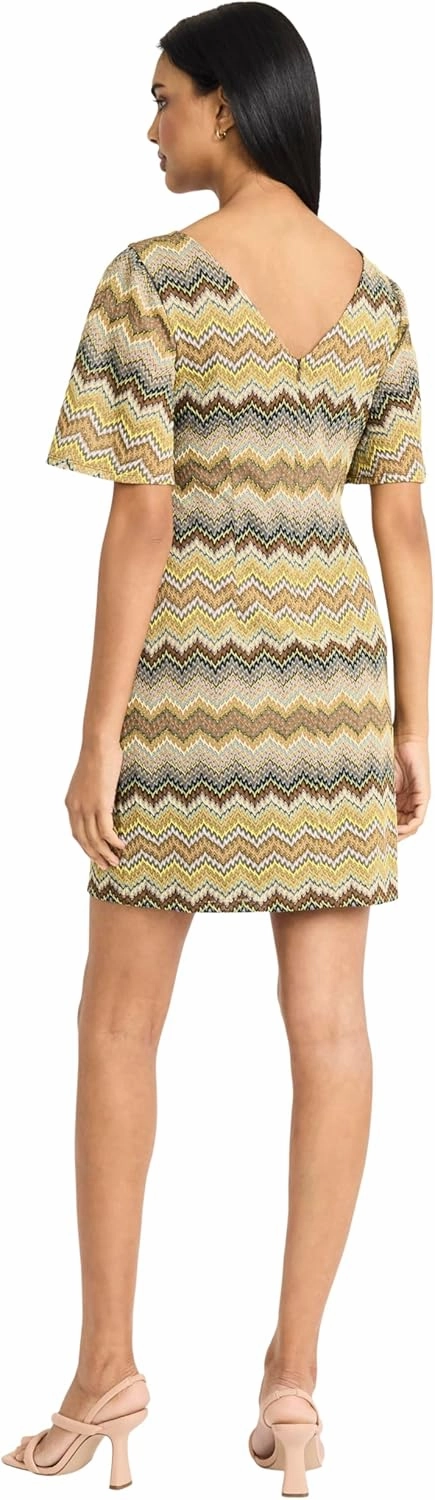 Donna Morgan Women's Textured Flutter Sleeve Boat Neck Mini-Fitted Bodice V-Back Design-Special Occasion Cocktail Dress