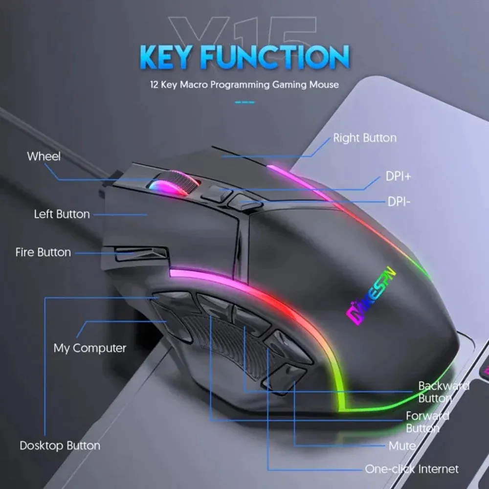 Dragon Ultimate Gaming Mouse - Unleash Your Gaming Potential with 12800 DPI and 12 Programmable Keys