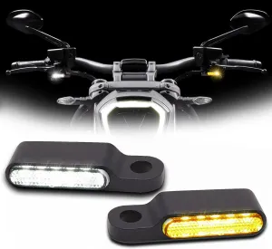 DREAMIZER Universal Motorcycle Handlebar LED Flowing Water Turn Signal Mini Blinkers Front Running light Compatible with Harley Honda Yamaha Kawasaki Cafe Racer Cruiser Street Bikes (Black)