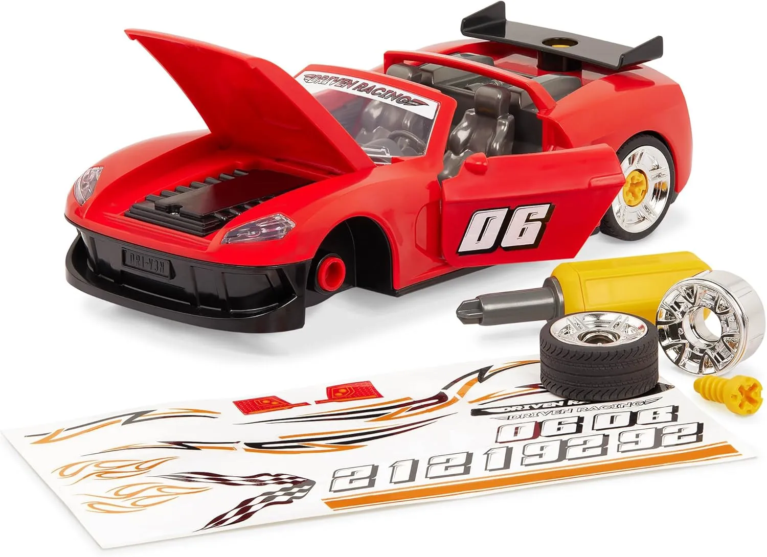 Driven by Battat Take-Apart Sports Car Playset 34pc Red Toy Car STEM Toy with Mini Tool Lights & Sounds 3 Years  