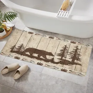 DYNH Rustic Bear Mountain Bath Mat for Bathroom, Wild Animals Rustic Cabin Forest Floor Rugs Mats Non Slip Bathroom Wooden Board Decor Accessories 17X48 Inches Kitchen Bedroom Indoor