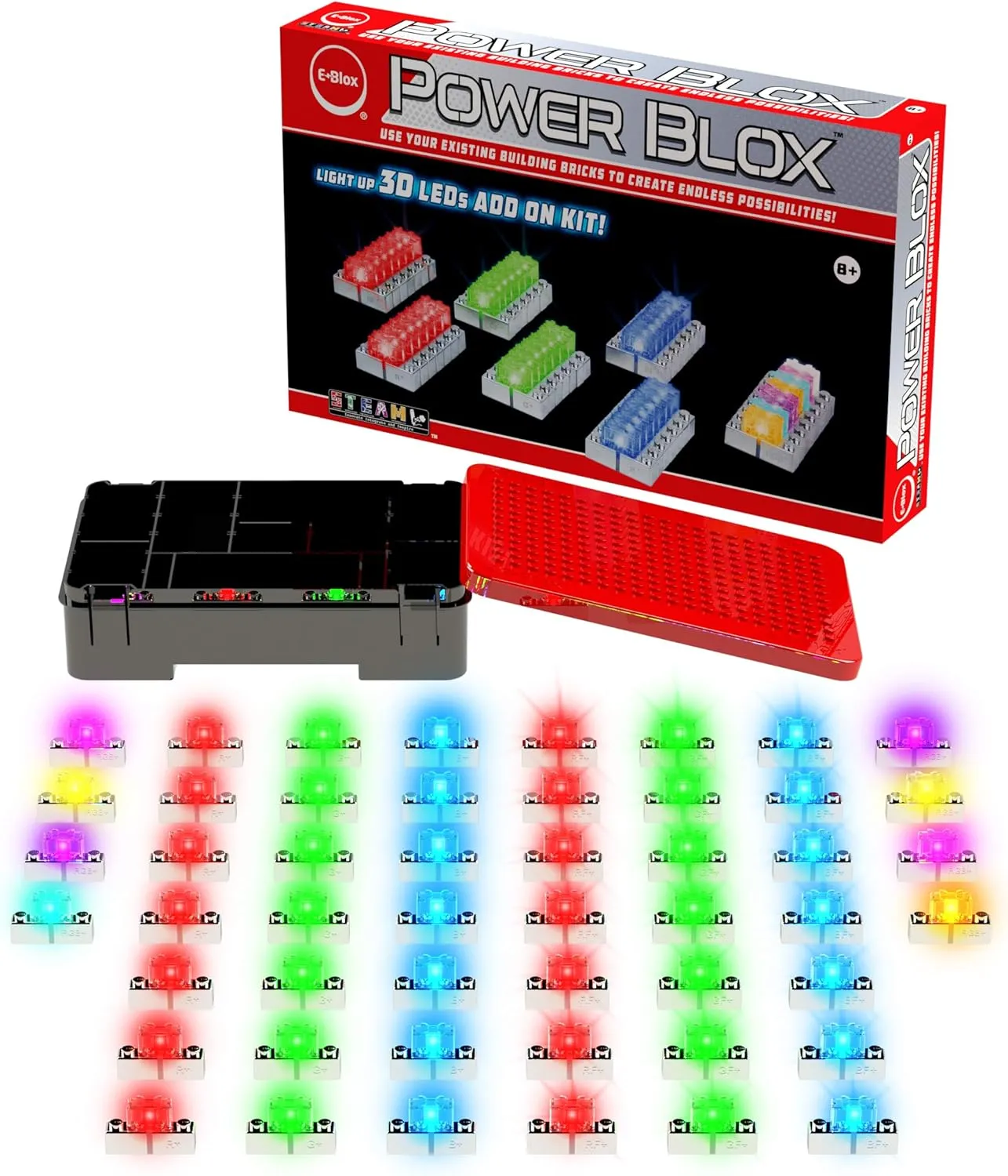 E-Blox Power Blox Builder - 3D LED Add-ons Kit - Light-Up Building Blocks Toys Set for Kids Ages 8 