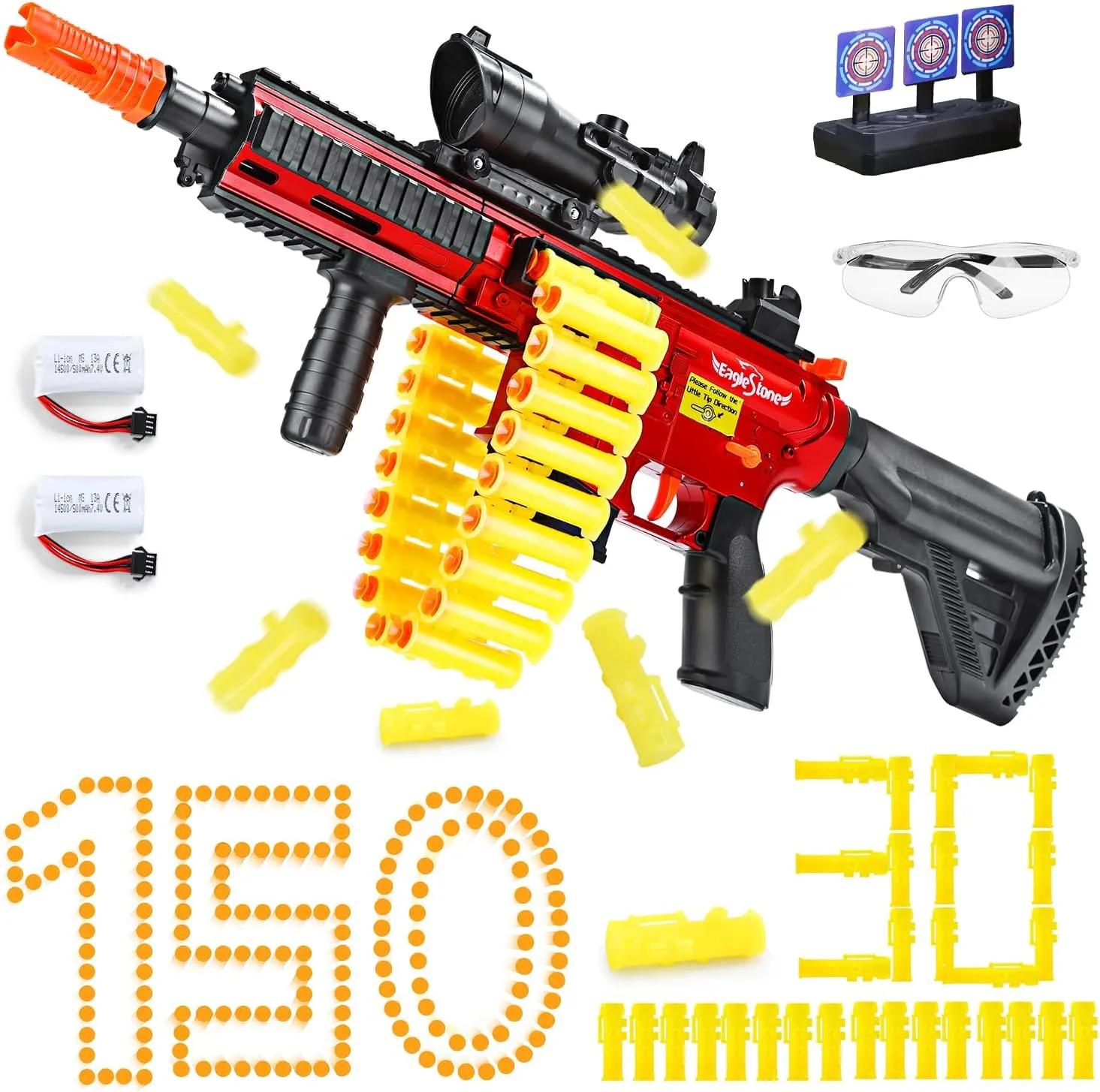 Eaglestone Automatic Toy Guns for Boys, Auto Sniper Machine Gun, 3 Modes Shell Ejecting Electric Toy Foam Blaster, 150 Darts,2 Battery,30 Bullet Belt, Motorize Realistic Toy Guns for Boys Age 8-12
