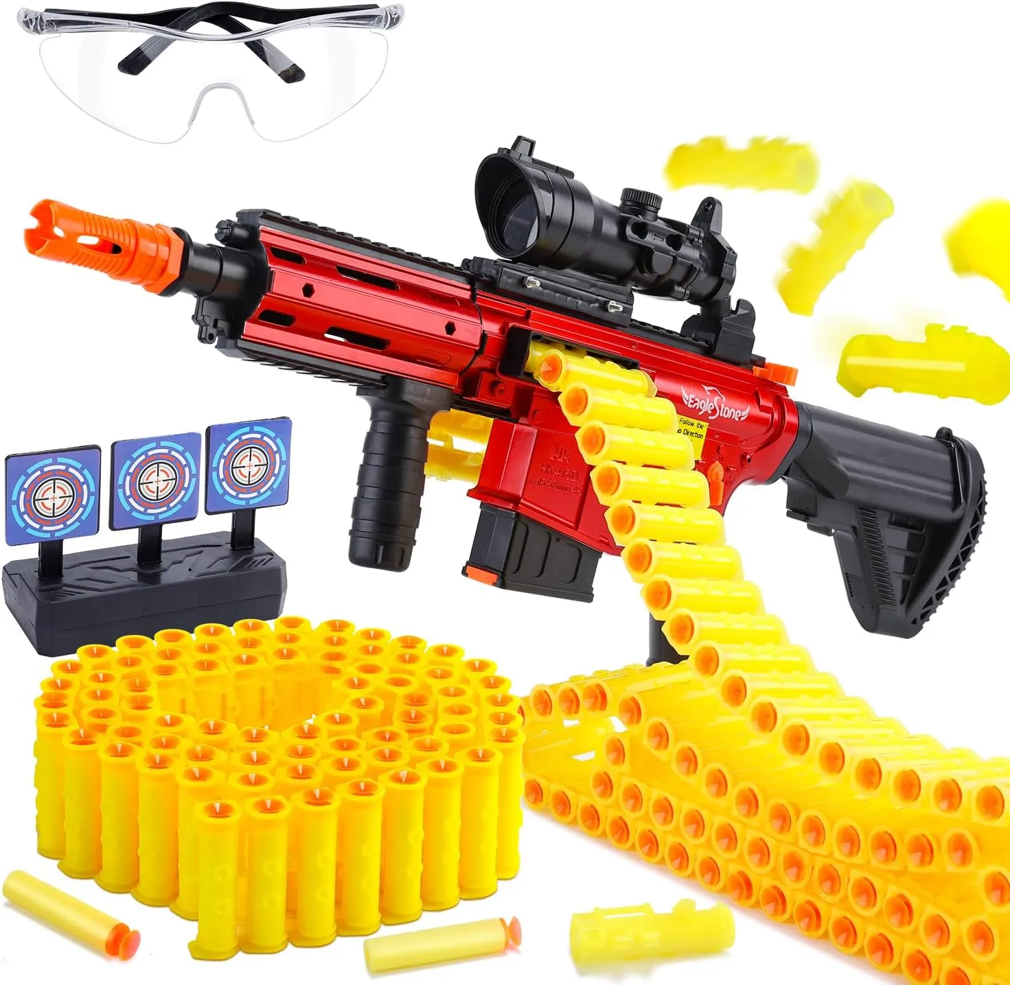 Eaglestone Automatic Toy Guns for Boys, Auto Sniper Machine Gun, 3 Modes Shell Ejecting Electric Toy Foam Blaster, 150 Darts,2 Battery,30 Bullet Belt, Motorize Realistic Toy Guns for Boys Age 8-12