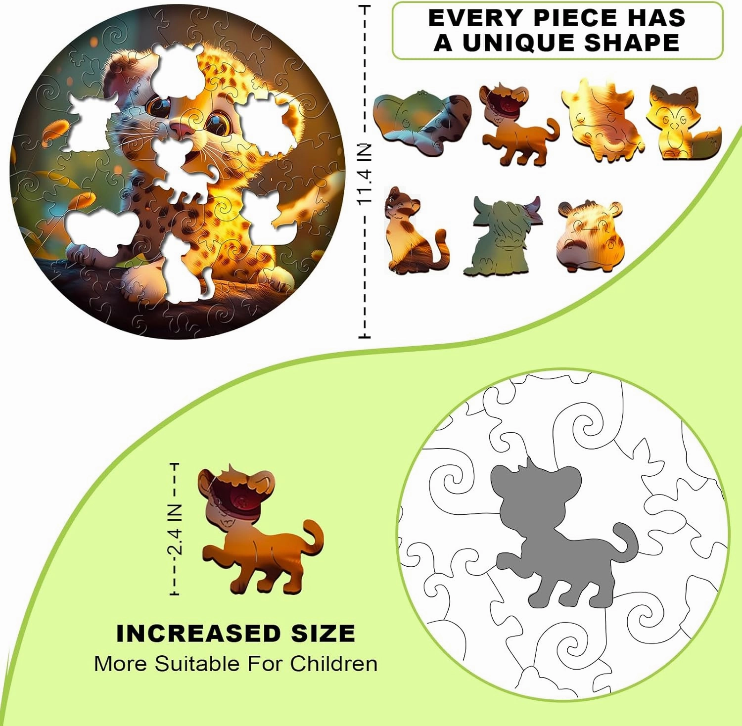 Easter Gifts for Kids Girls Boys, Easter Basket Stuffers, Wooden Jigsaw Puzzles for Kids Ages 4-6, 50 Piece Unique Shape Animal Theme Puzzle - Preschool Learning Educational Toys for Kid 3  (Leopard)