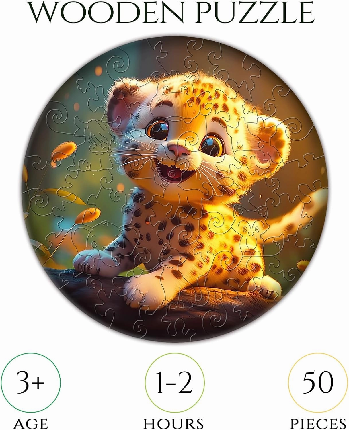 Easter Gifts for Kids Girls Boys, Easter Basket Stuffers, Wooden Jigsaw Puzzles for Kids Ages 4-6, 50 Piece Unique Shape Animal Theme Puzzle - Preschool Learning Educational Toys for Kid 3  (Leopard)