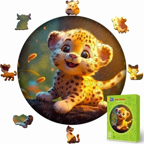 Easter Gifts for Kids Girls Boys, Easter Basket Stuffers, Wooden Jigsaw Puzzles for Kids Ages 4-6, 50 Piece Unique Shape Animal Theme Puzzle - Preschool Learning Educational Toys for Kid 3  (Leopard)