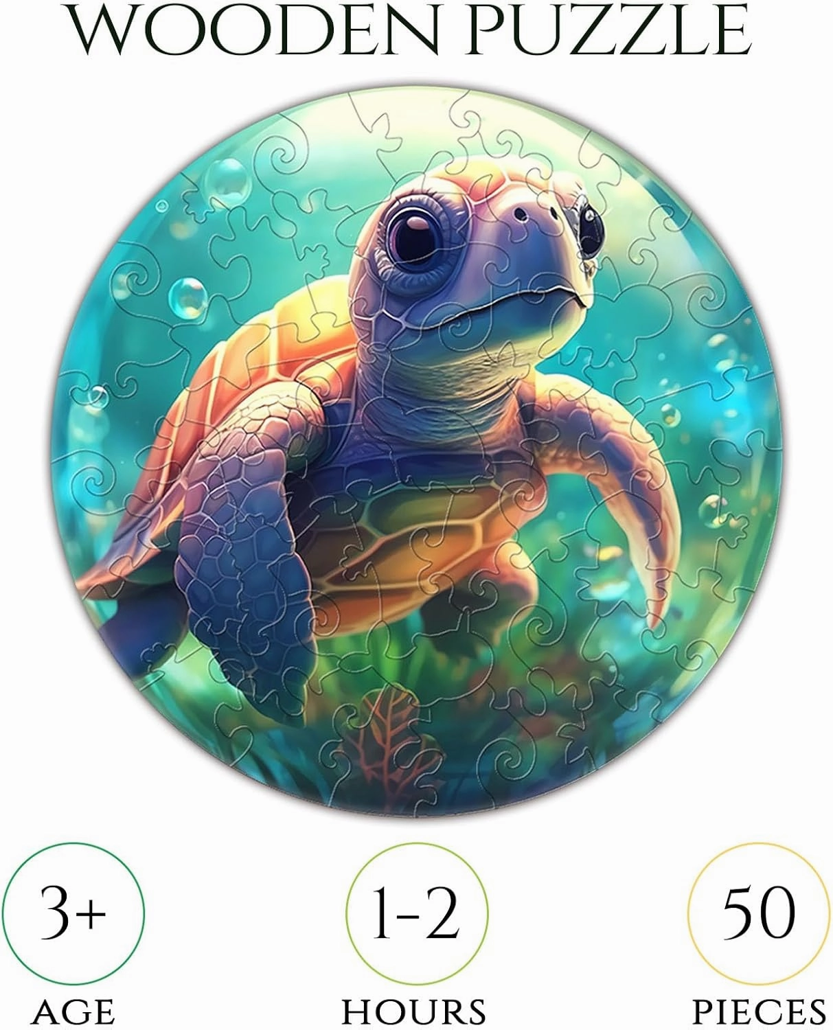 Easter Gifts for Kids Girls Boys, Easter Basket Stuffers, Wooden Jigsaw Puzzles for Kids Ages 4-6, 50 Piece Unique Shape Animal Theme Puzzle - Preschool Learning Educational Toys for Kid (Sea Turtle)
