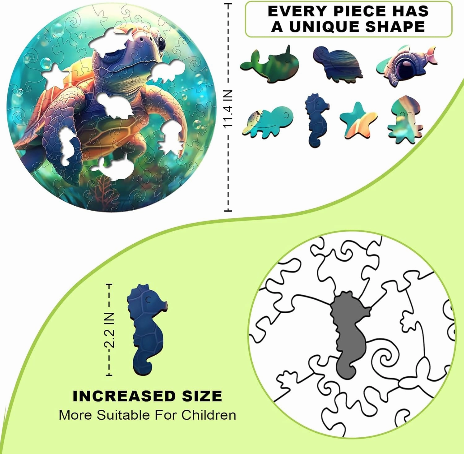 Easter Gifts for Kids Girls Boys, Easter Basket Stuffers, Wooden Jigsaw Puzzles for Kids Ages 4-6, 50 Piece Unique Shape Animal Theme Puzzle - Preschool Learning Educational Toys for Kid (Sea Turtle)