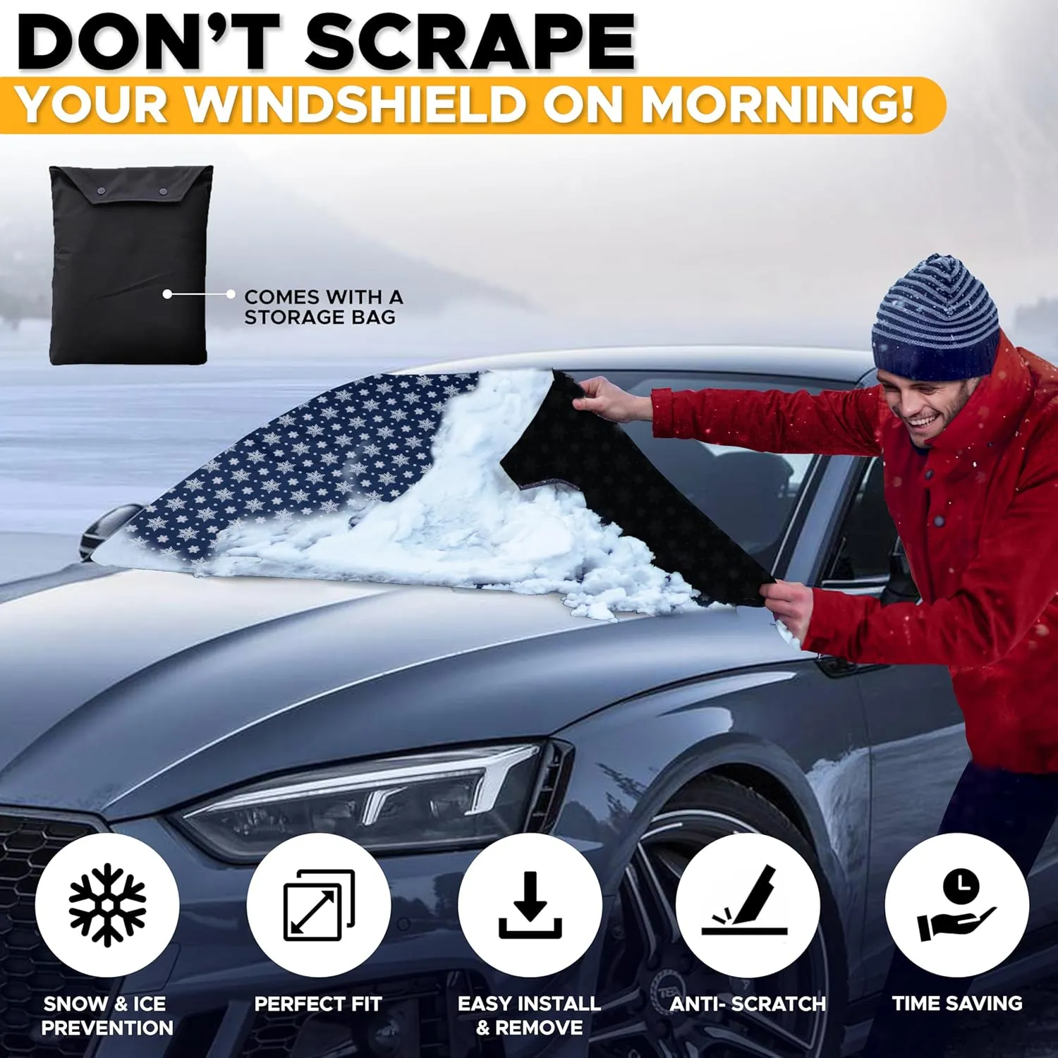 EcoNour Car Windshield Cover for Ice and Snow | Windshield Cover |600D Polyester Car Cover for Snow|Water, Heat & Sag-Proof Car Windshield Snow Cover|Winter Windshield Covers|Medium 69"x42"