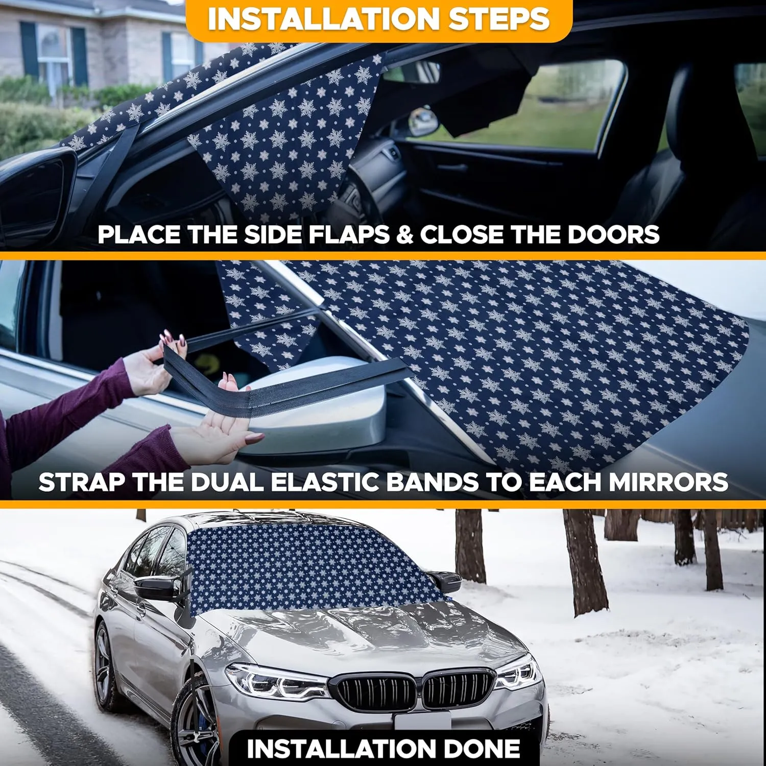 EcoNour Car Windshield Cover for Ice and Snow | Windshield Cover |600D Polyester Car Cover for Snow|Water, Heat & Sag-Proof Car Windshield Snow Cover|Winter Windshield Covers|Medium 69"x42"