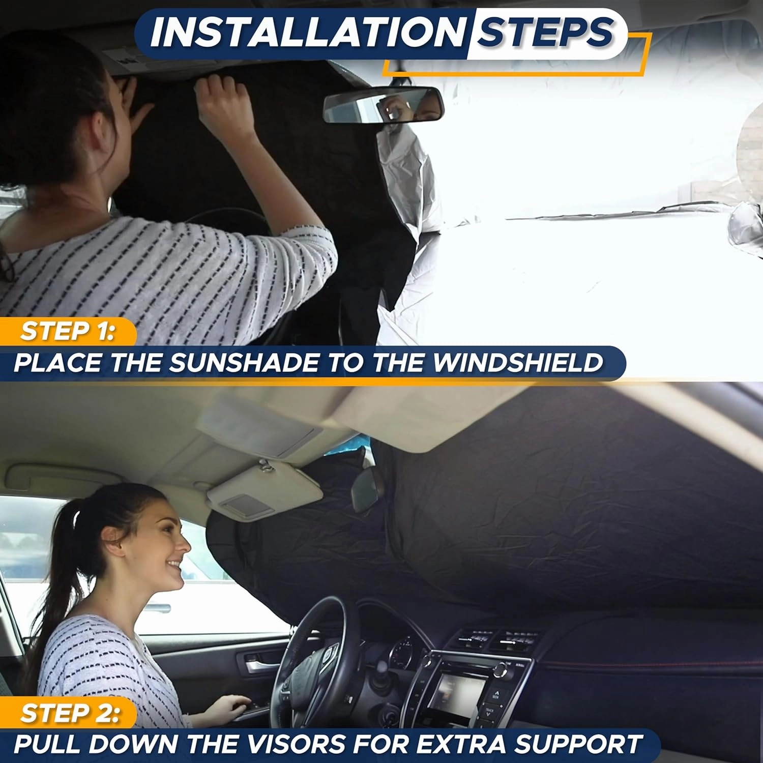 EcoNour Car Shade Front Windshield | Windshield Dash Protector for Maximum UV Rays and Sun Heat Protection | Sun Visor Car Interior Accessory for Cooler Interior | Large (64 x 34 inches)