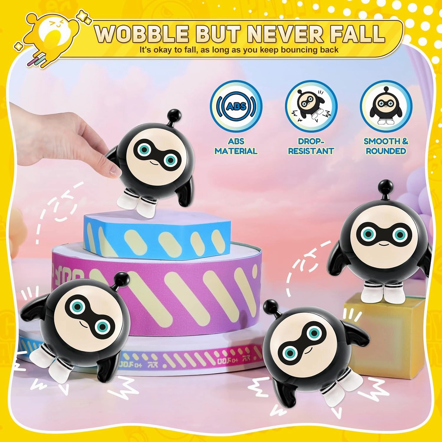 Eggy Party Toys, Rocky Action Figures Transformable Toys, 2-in-1 Eggy Wobbler Toys to All Ages, Cute Tumbler Toys for Kids Boys and Girls Birthday Holidays