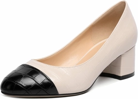 Eldof Women's Round Cap Toe Block Heels Slip On Chunky Low Heel Pumps for Wedding Party Office Classic Dress Shoes 2 Inches