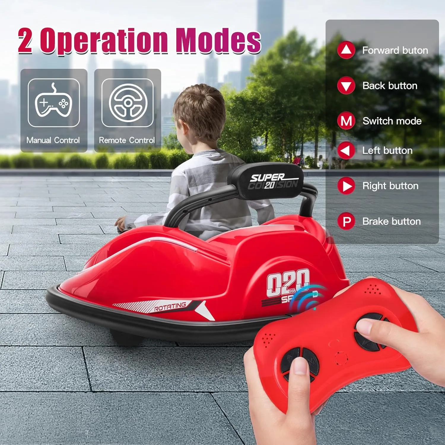 Electric Bumper Car for Toddlers, 12V Electric Ride on Car for Kids with Remote, 360 Degree Spin, 2-Speed, Music, LED Lights, Ages 1.5-8 Years Old, Bumper Car for Birthday Gift(Red)