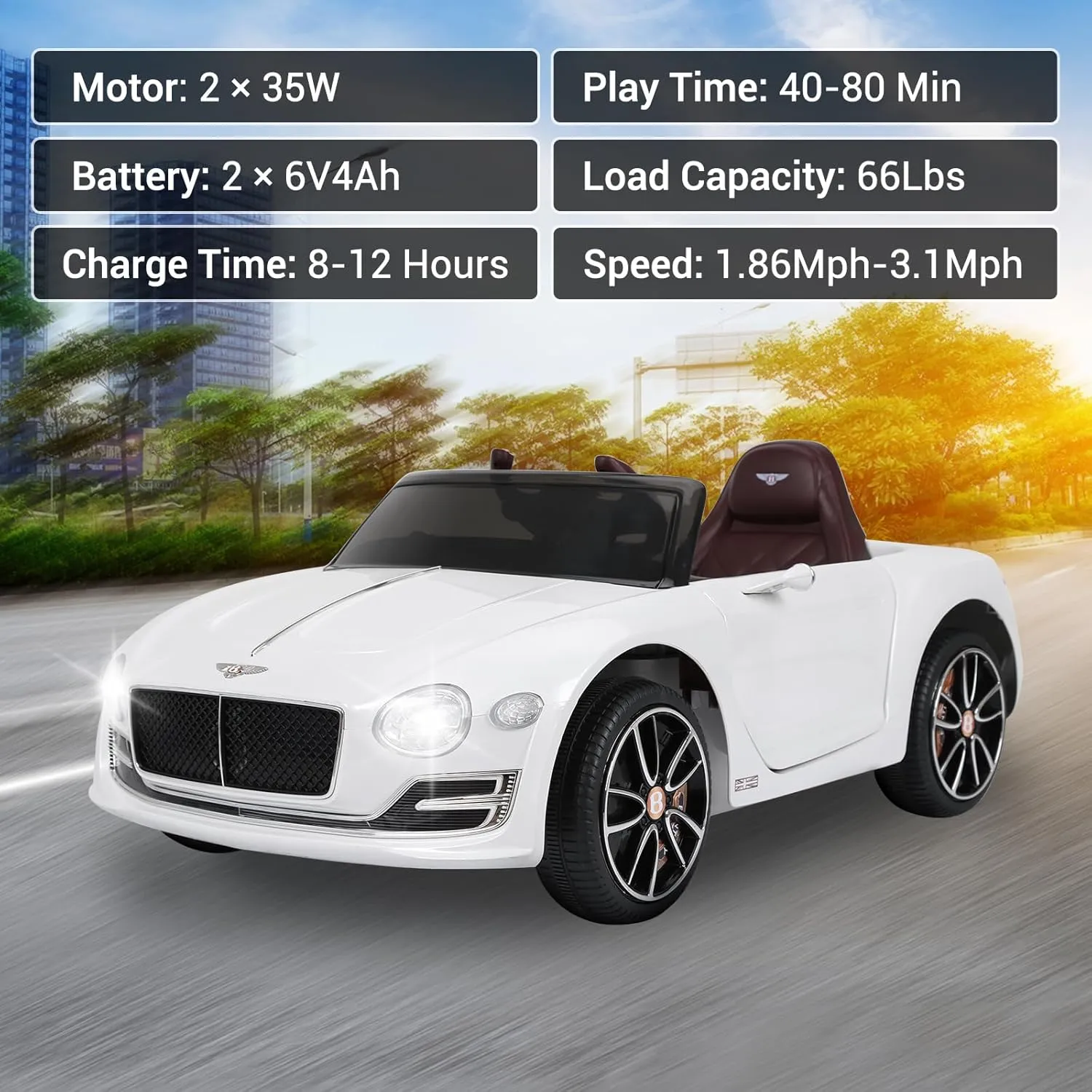 Electric Kids Ride On Cars Toy, 12V Battery Powered Licensed Bentley Vehicles with Parent Remote Control, Headlights, MP3, USB Port, Horn and Double Doors, for Boys and Girls