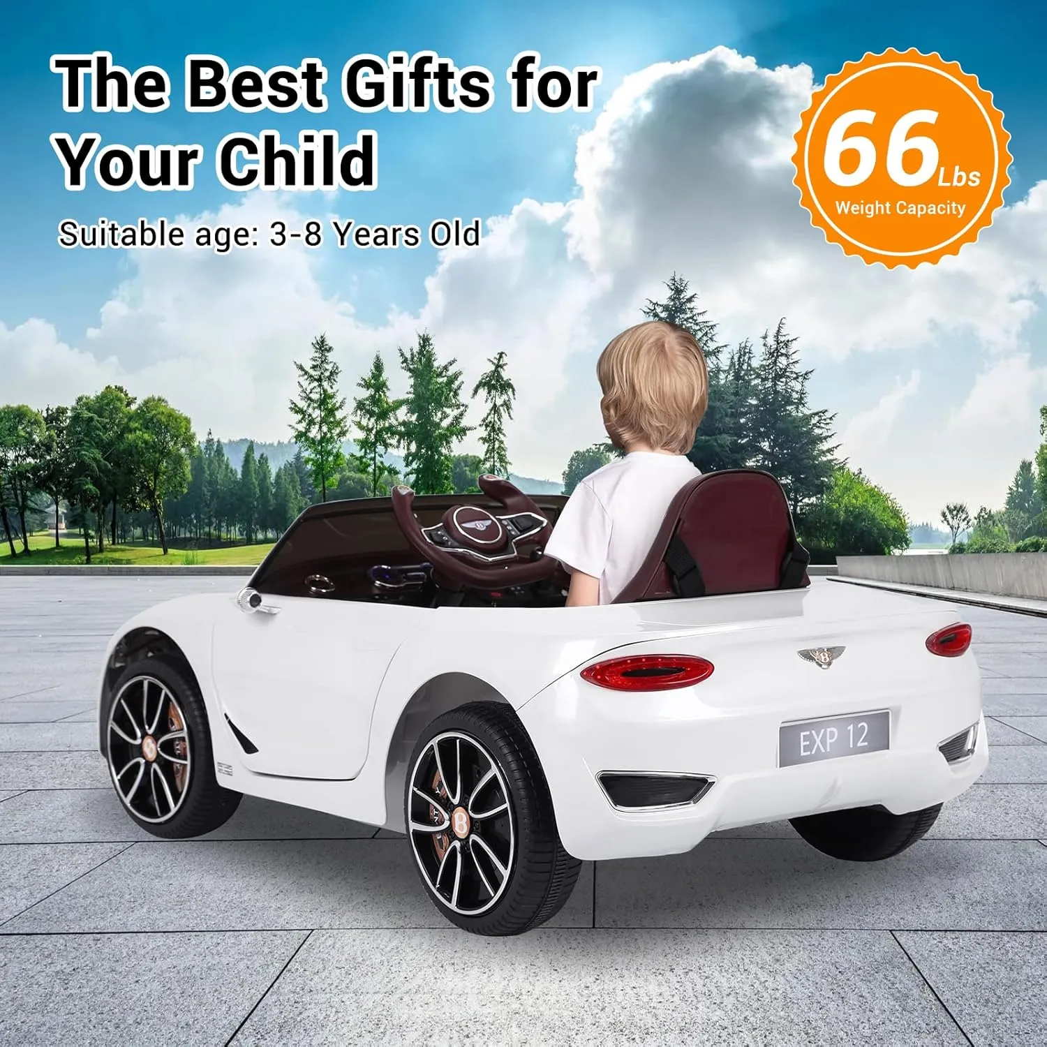 Electric Kids Ride On Cars Toy, 12V Battery Powered Licensed Bentley Vehicles with Parent Remote Control, Headlights, MP3, USB Port, Horn and Double Doors, for Boys and Girls