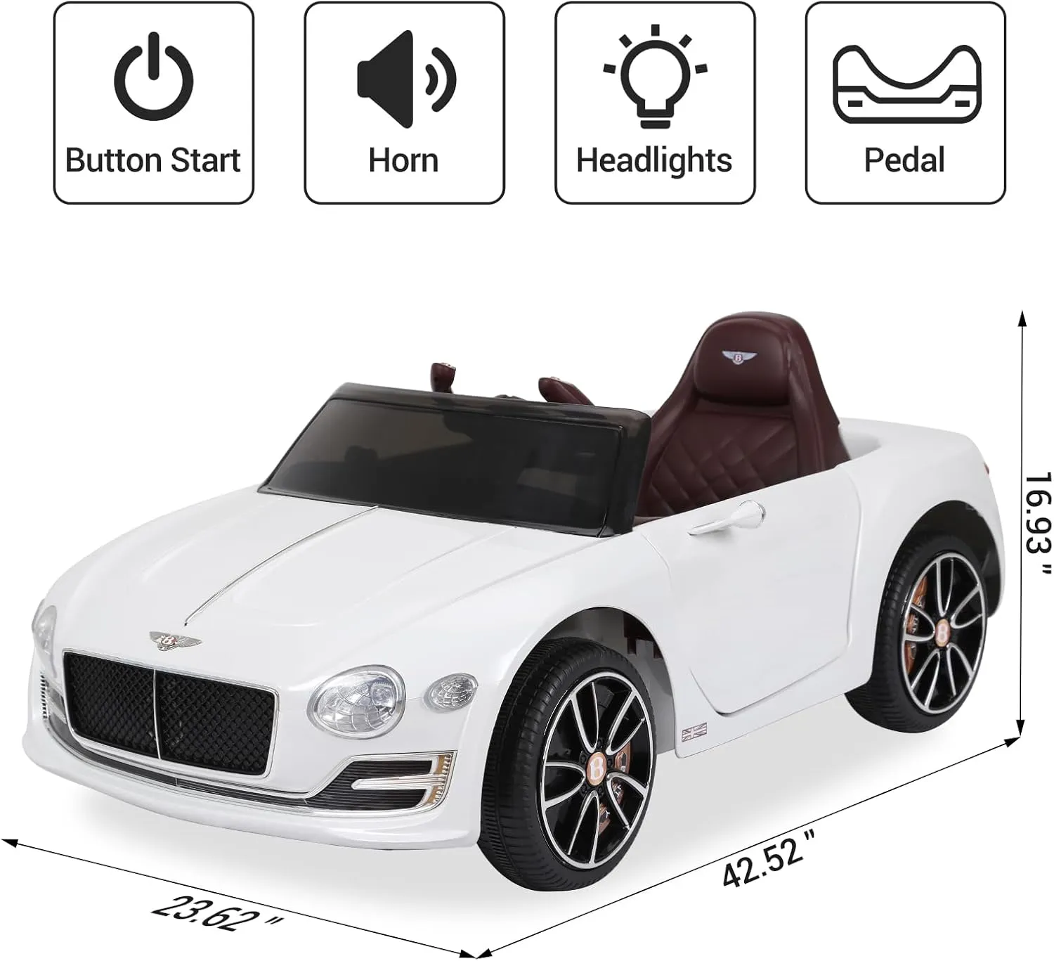 Electric Kids Ride On Cars Toy, 12V Battery Powered Licensed Bentley Vehicles with Parent Remote Control, Headlights, MP3, USB Port, Horn and Double Doors, for Boys and Girls