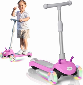 Electric Scooter for Kids Ages 3-8, 3-Wheel Electric Scooter, Kids Electric Scooter with LED Light-up Wheels, 3 Height Adjustable, C-Shaped Handle, Lean-to Steer Design, Gift for Boys/Girls
