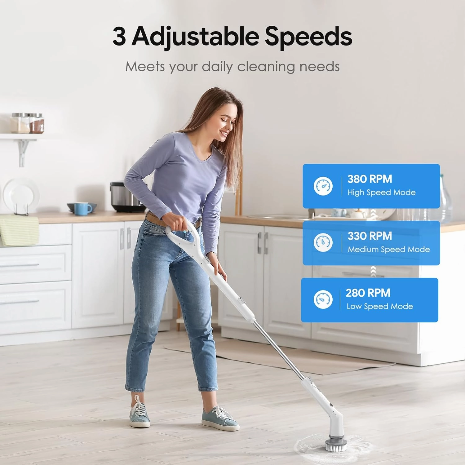 Electric Spin Scrubber,2025 New Cordless Cleaning Brush,Shower Cleaning Brush with 7 Replaceable Brush Heads, Power Scrubber 3 Adjustable Speeds,Detachable Long Handle & IPX7 Waterproof