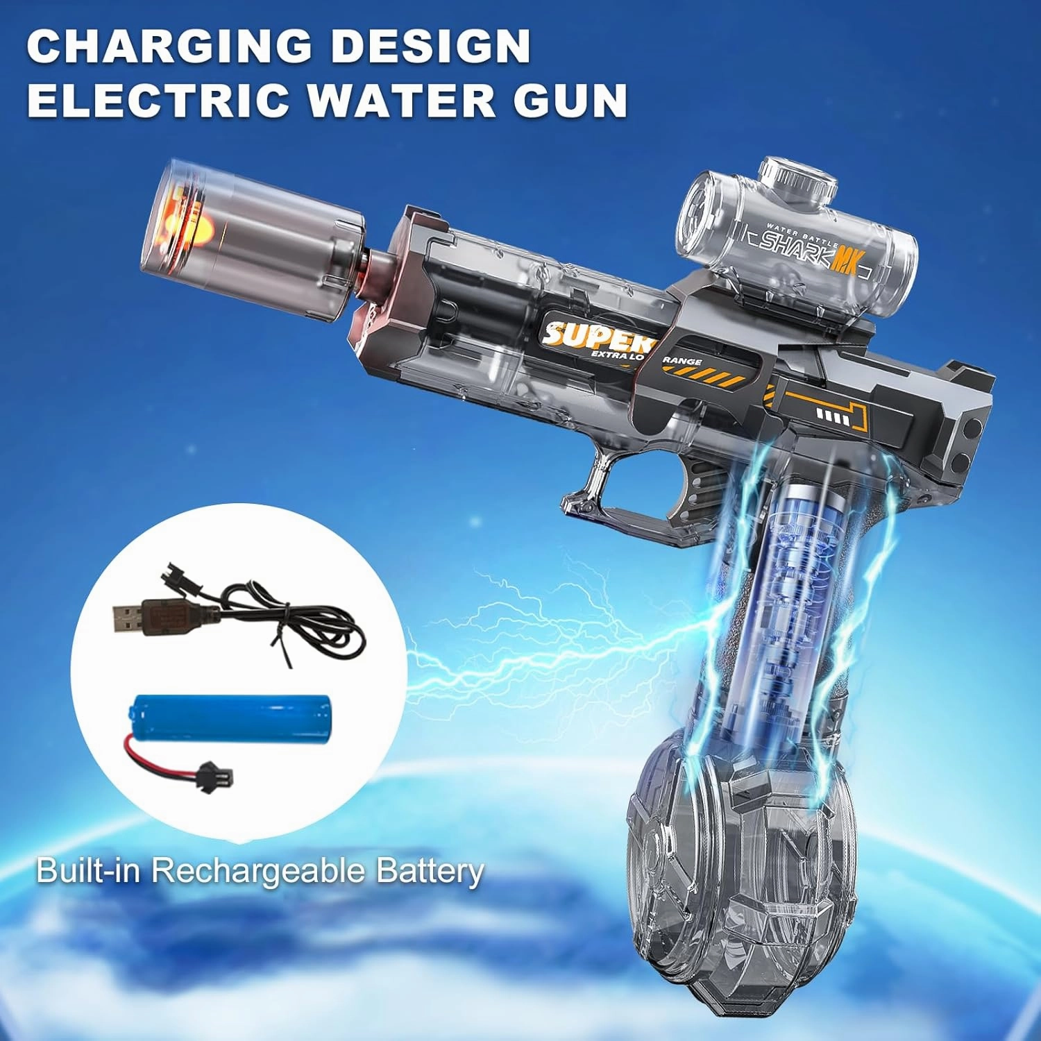 Electric Water Gun for Adults Kids, 2 Pack Automatic Squirt Watergun Pistol with Led Lights, Summer Outdoor Pool Beach Party Toys, Black and Blue
