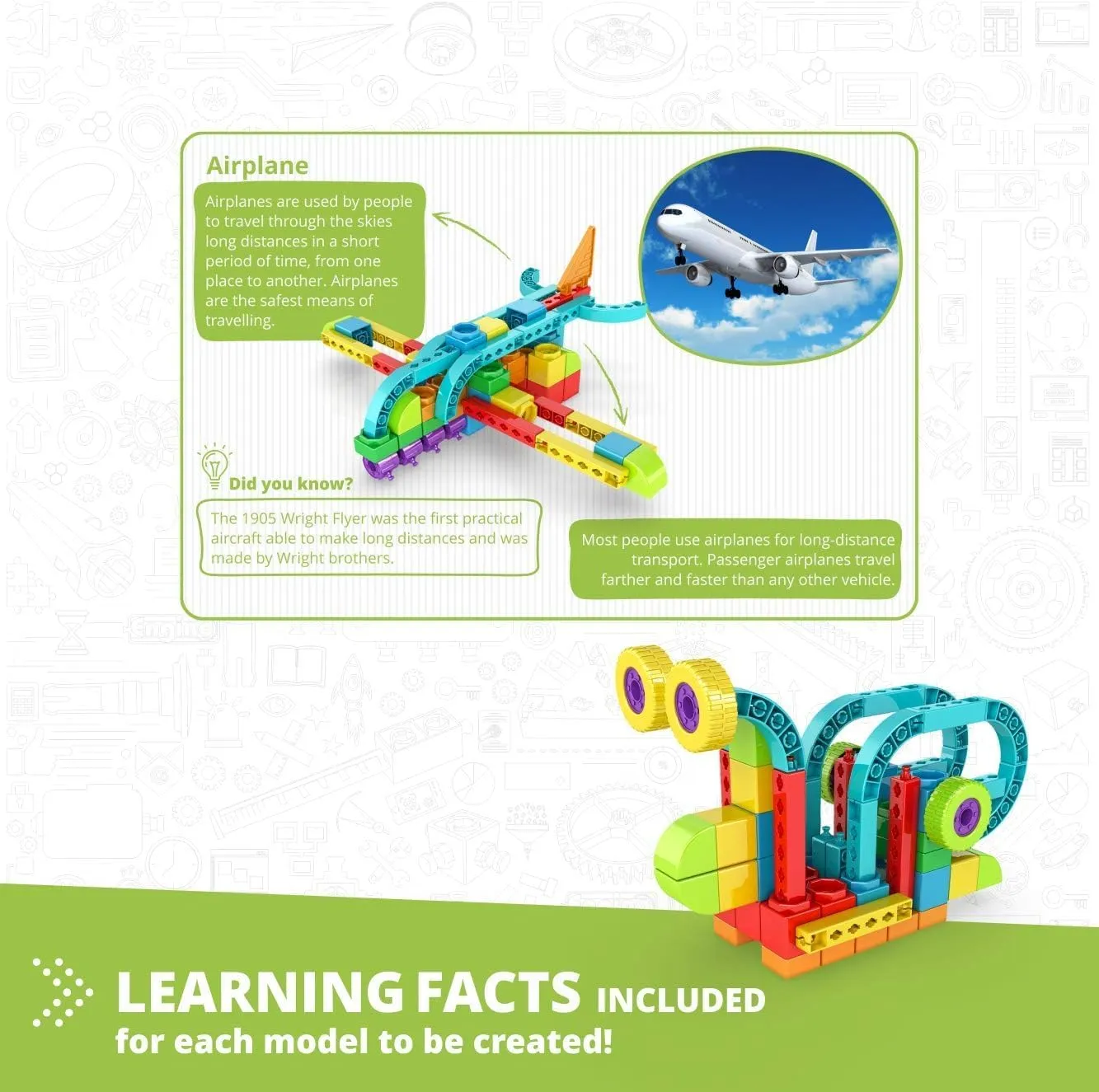 Engino: Qboidz Airplane - 5 Model Brick Building Set, Toy Construction, Coloring & Math Activities, Stack & Click Assembly, STEM Play & Learn, Kids 3 