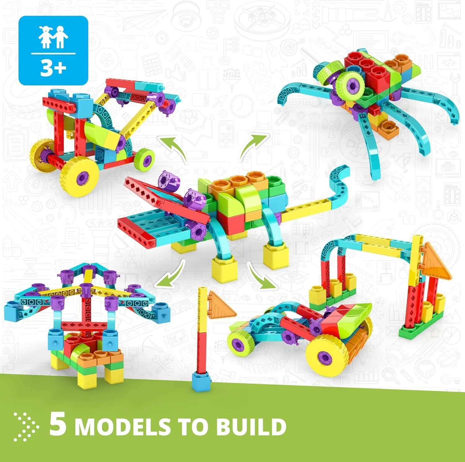 Engino: Qboidz Alligator - 5 Model Brick Building Set, Toy Construction, Coloring & Math Activities, Stack & Click Assembly, STEM Play-Learn, Kids 3 