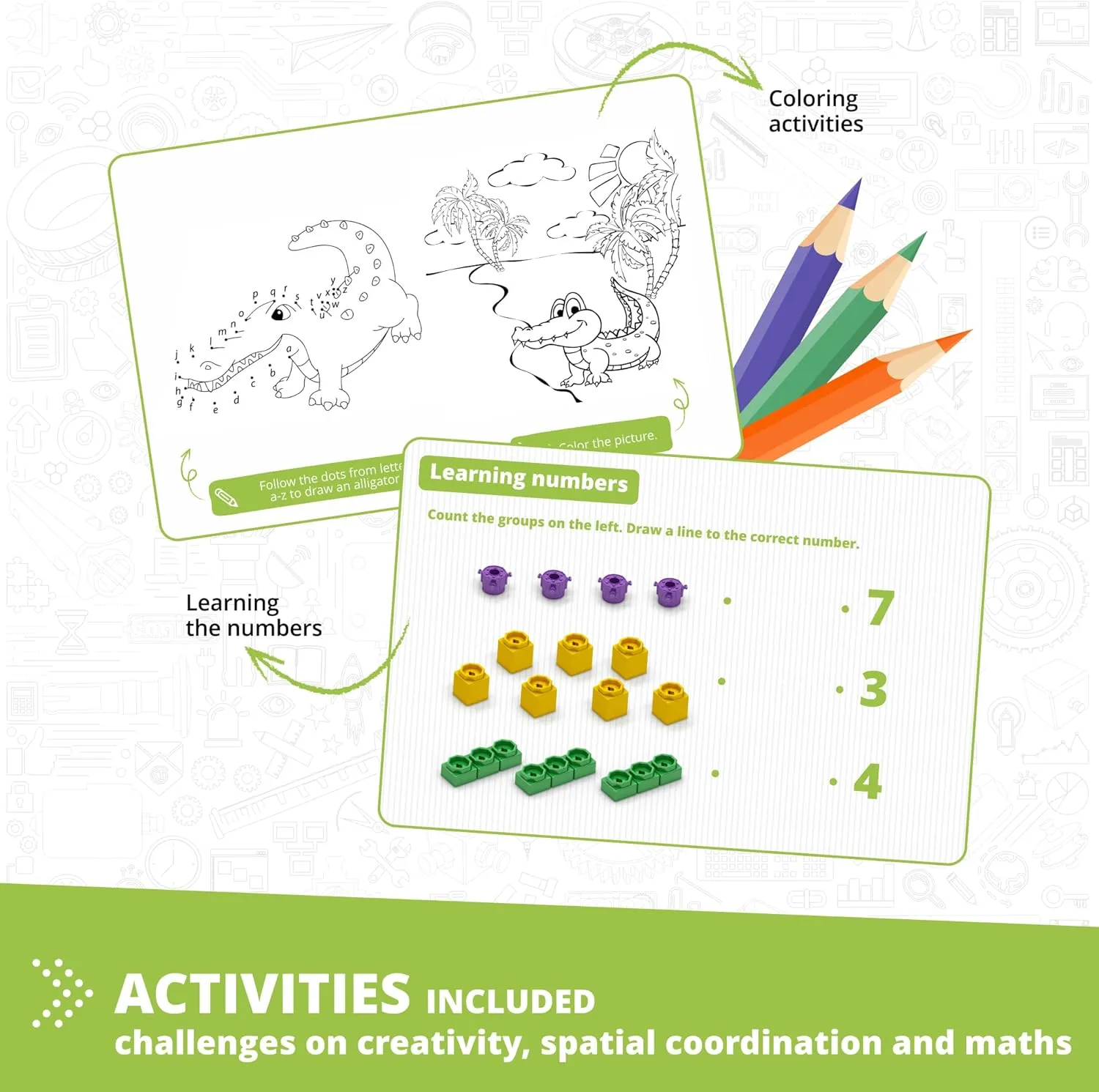 Engino: Qboidz Alligator - 5 Model Brick Building Set, Toy Construction, Coloring & Math Activities, Stack & Click Assembly, STEM Play-Learn, Kids 3 