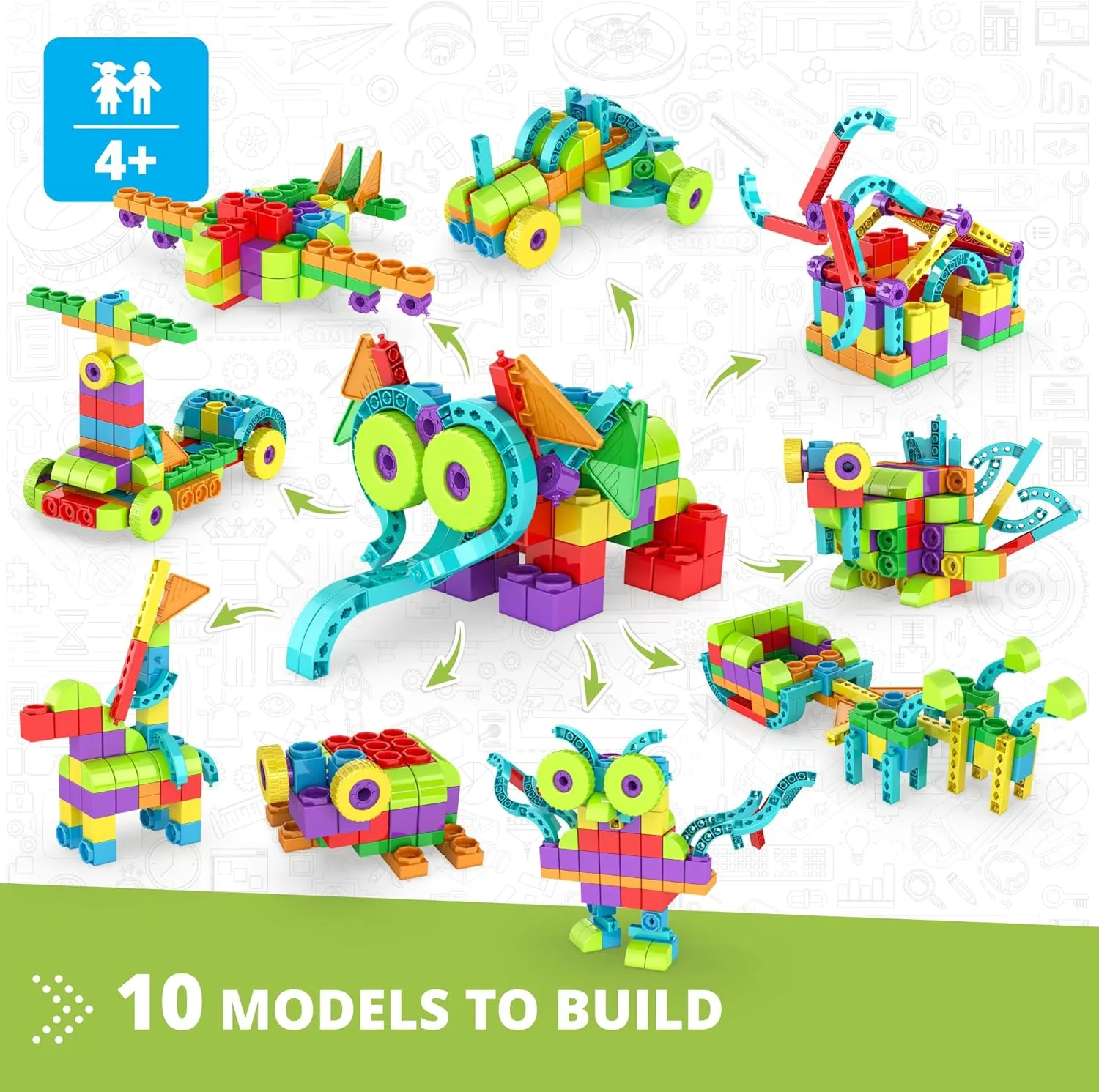 Engino: Qboidz Elephant - 10 Model Brick Building Set, Toy Construction, Coloring & Math Activities, Stack & Click Assembly, STEM Play-Learn, Kids 4 