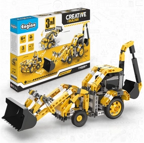 Engino: Creative Builder - 3-in-1 Backhoe Loader - Multimodel Vehicle Brick Set, Machinery Series, Snap Assembly, Engineer Construction, STEM, Kids 6 