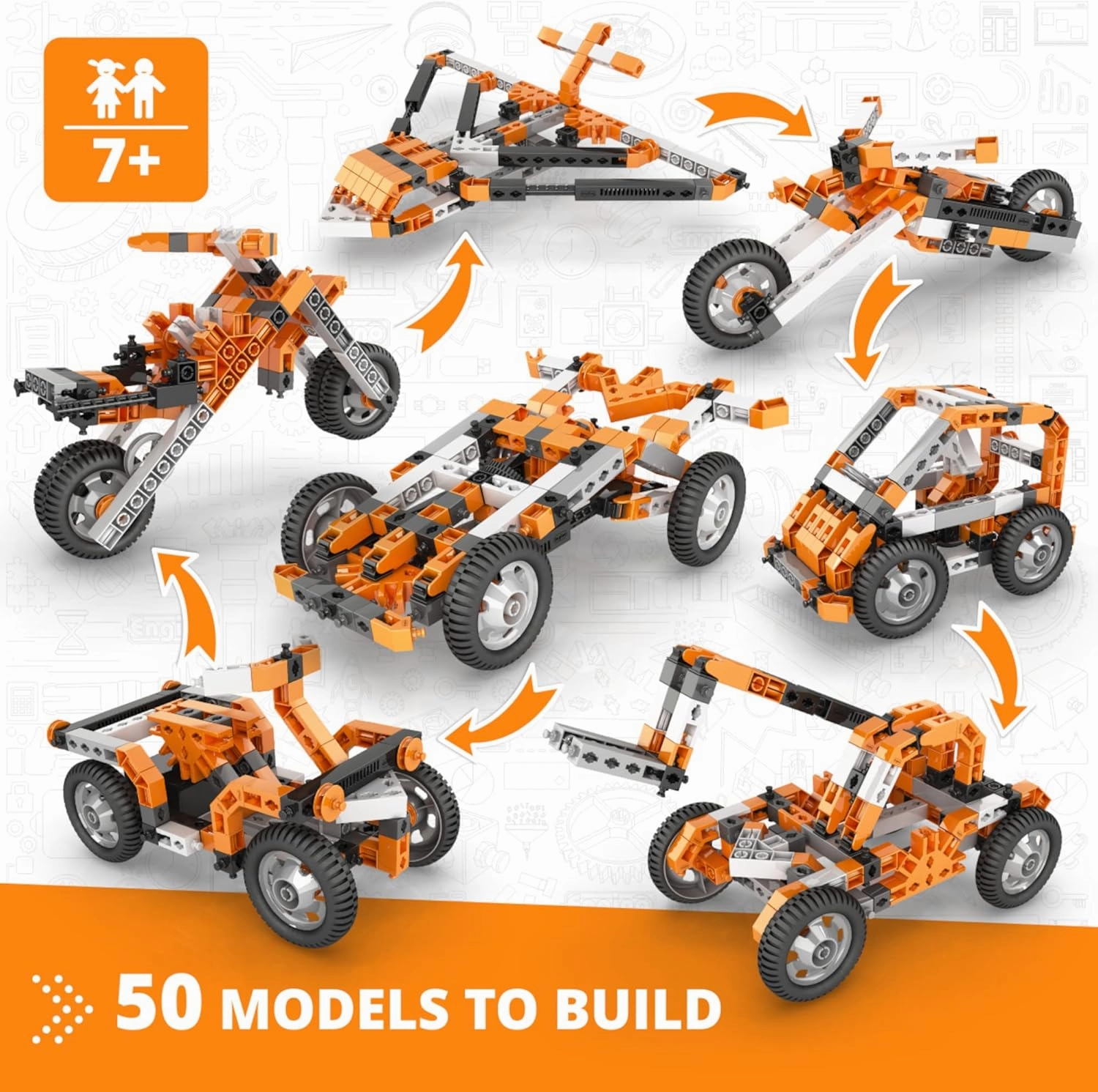 Engino- Inventor STEM Toys, 50 Motorized Models, Educational Toys for Kids 7 , STEM Projects for Kids, Building Kit, Gifts for Boys & Girls