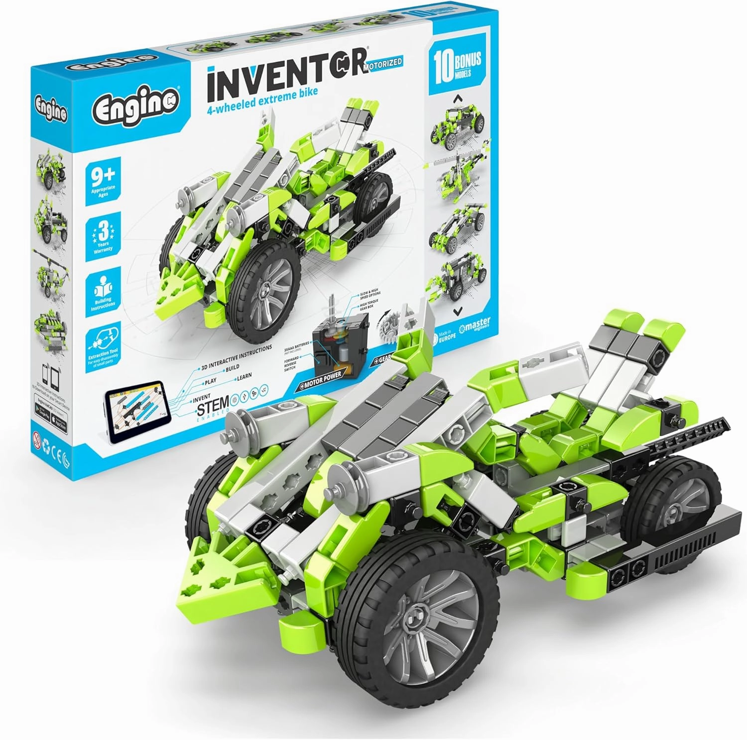 Engino Inventor STEM Toys, Motorized 4-Wheeled Extreme Bike, Construction Toys for Kids 9 , Building Kit, STEM Projects, Gifts for Boys & Girls