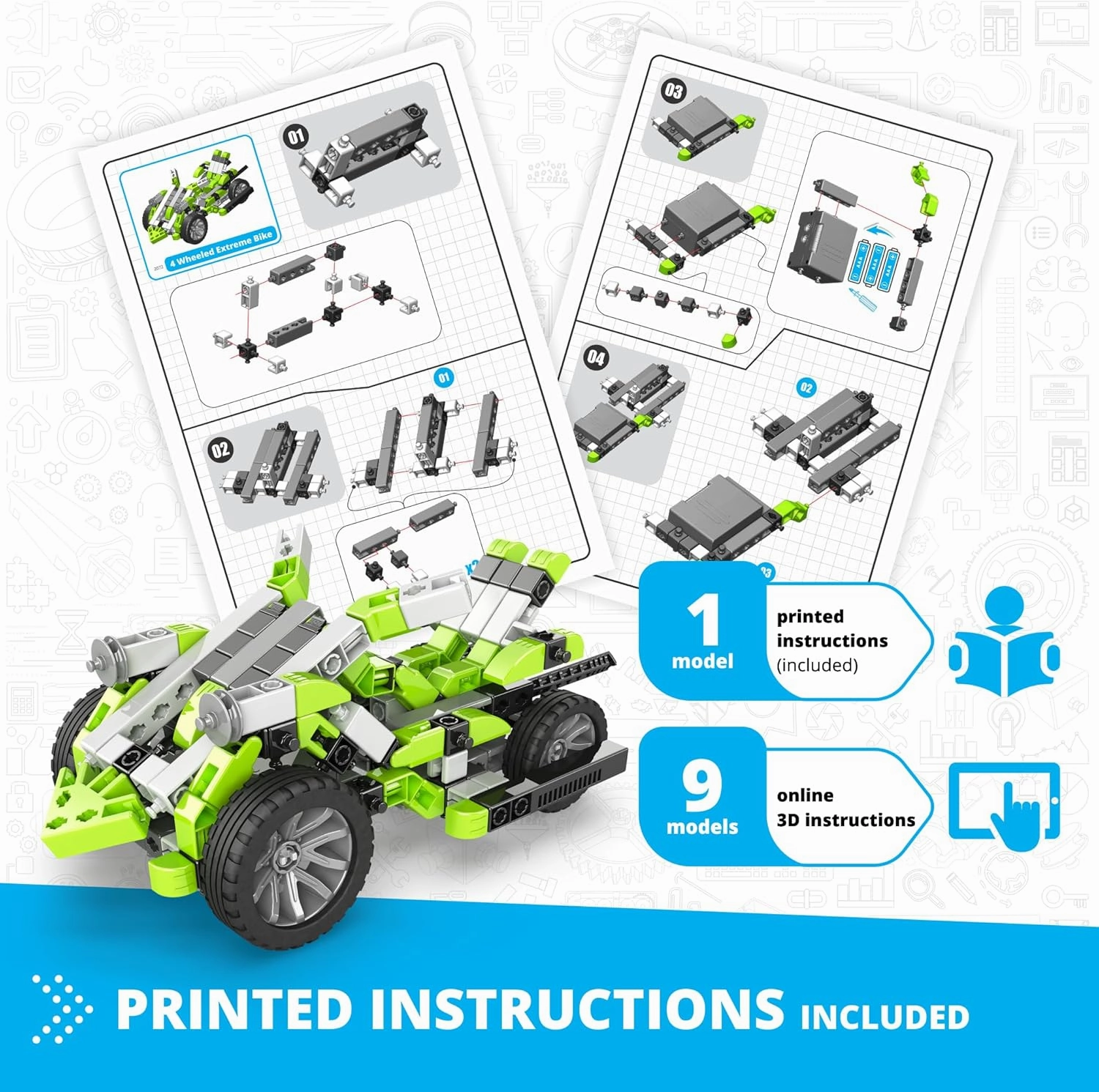 Engino Inventor STEM Toys, Motorized 4-Wheeled Extreme Bike, Construction Toys for Kids 9 , Building Kit, STEM Projects, Gifts for Boys & Girls