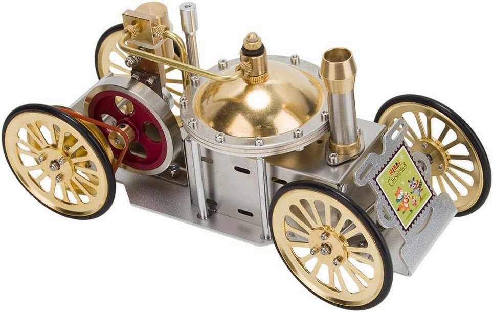 ENJOMOR Christmas-Themed Metal Steam-Powered Car Model, Educational Collectible Gift for Adults (Assembled Version)