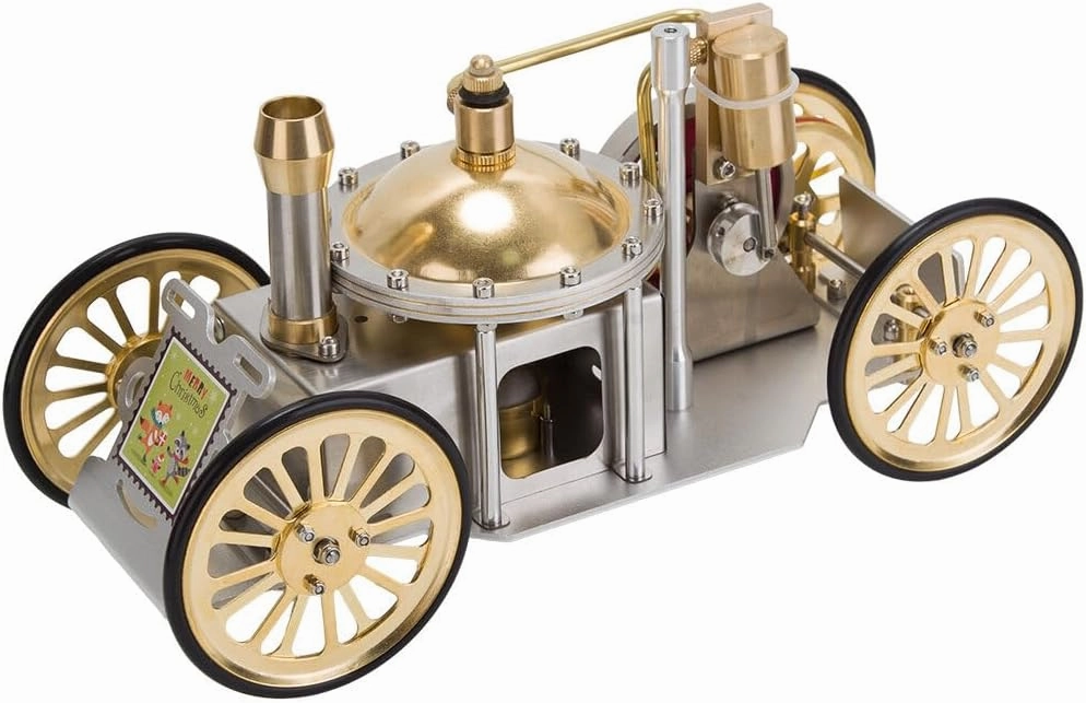 ENJOMOR Christmas-Themed Metal Steam-Powered Car Model, Educational Collectible Gift for Adults (Assembled Version)