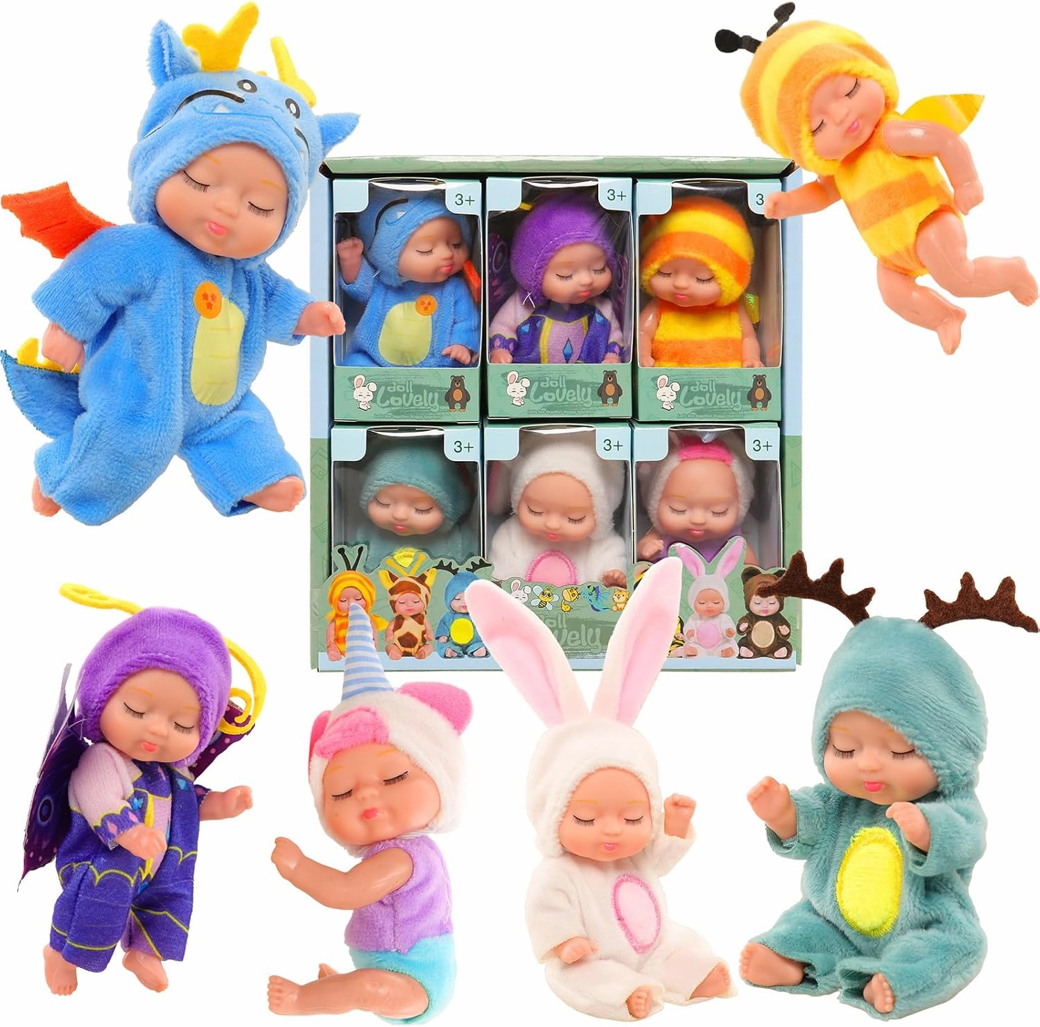 ENOCHT Baby Dolls - 6 Miniature Sleeping Baby Dolls, Realistic Movable, Washable PVC Material, For Toddlers