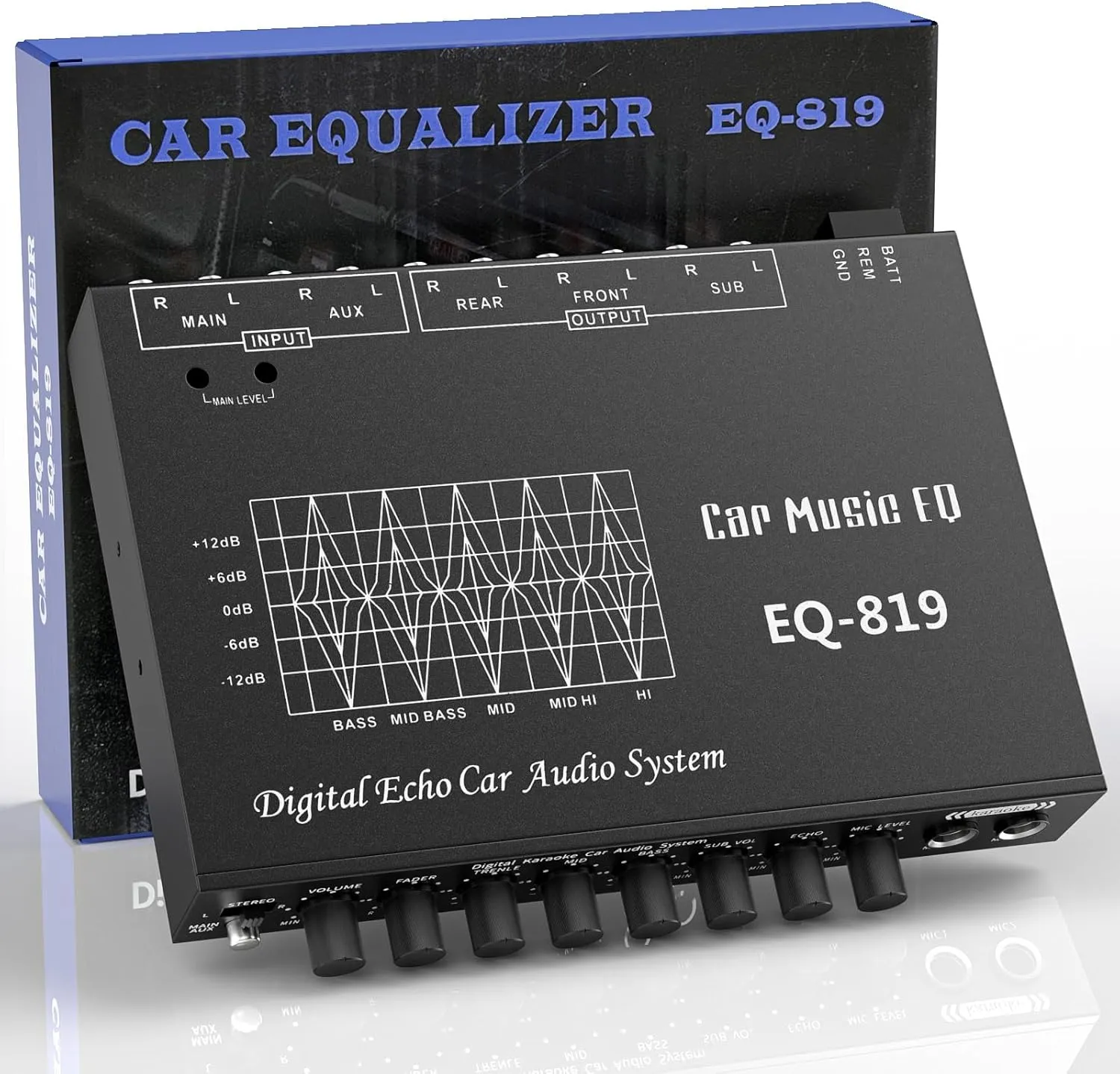 EQ-819 Car Audio Equalizer, Car Equalizer Car Audio Car EQ with Karaoke Funtion Mic Input, acualizador Digital Equalizer car Audio car Amplifier equalizers with Aux Input/EQ Tuning/Echo